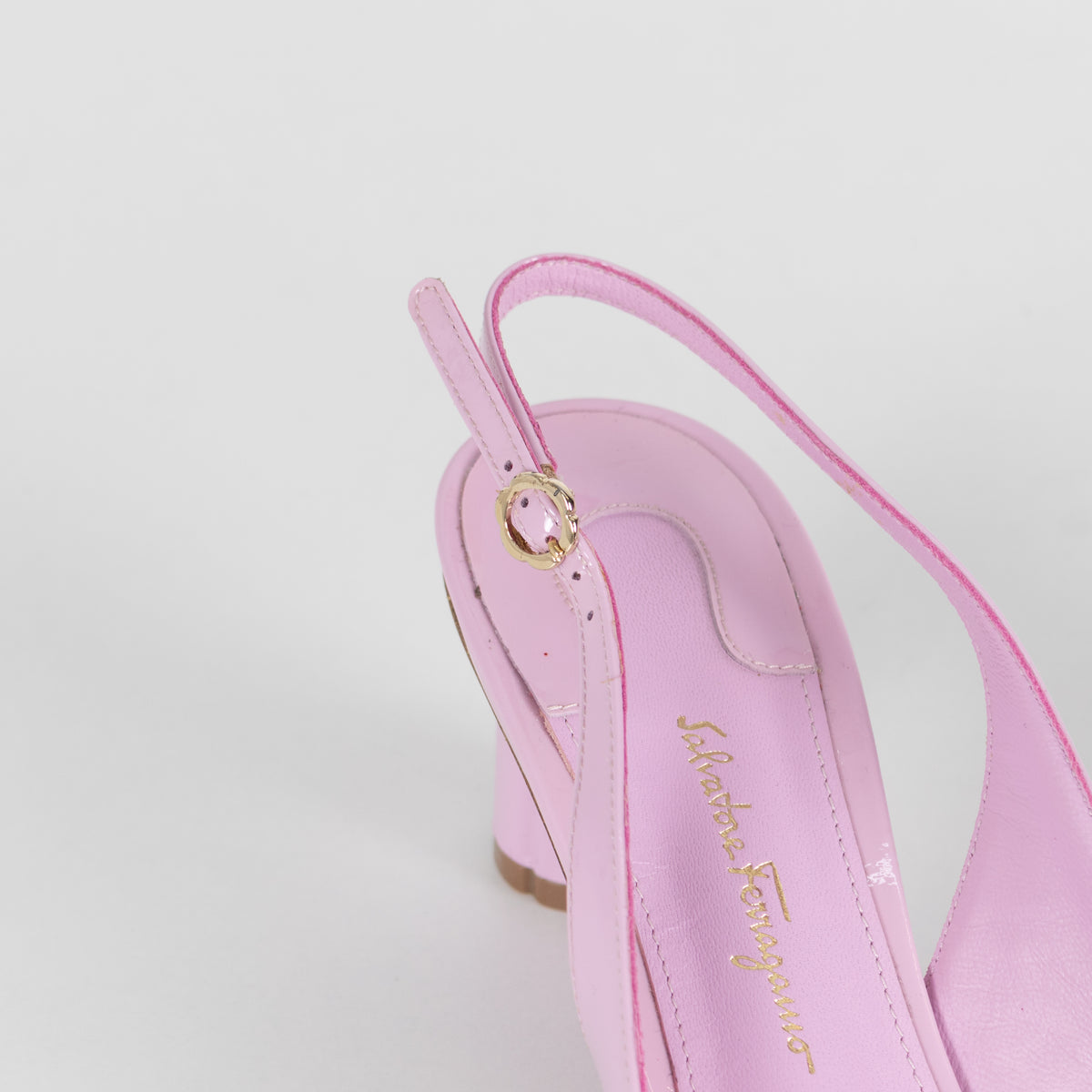 Salvatore Ferragamo Lilac Patent Buti 55 Slingback Pumps