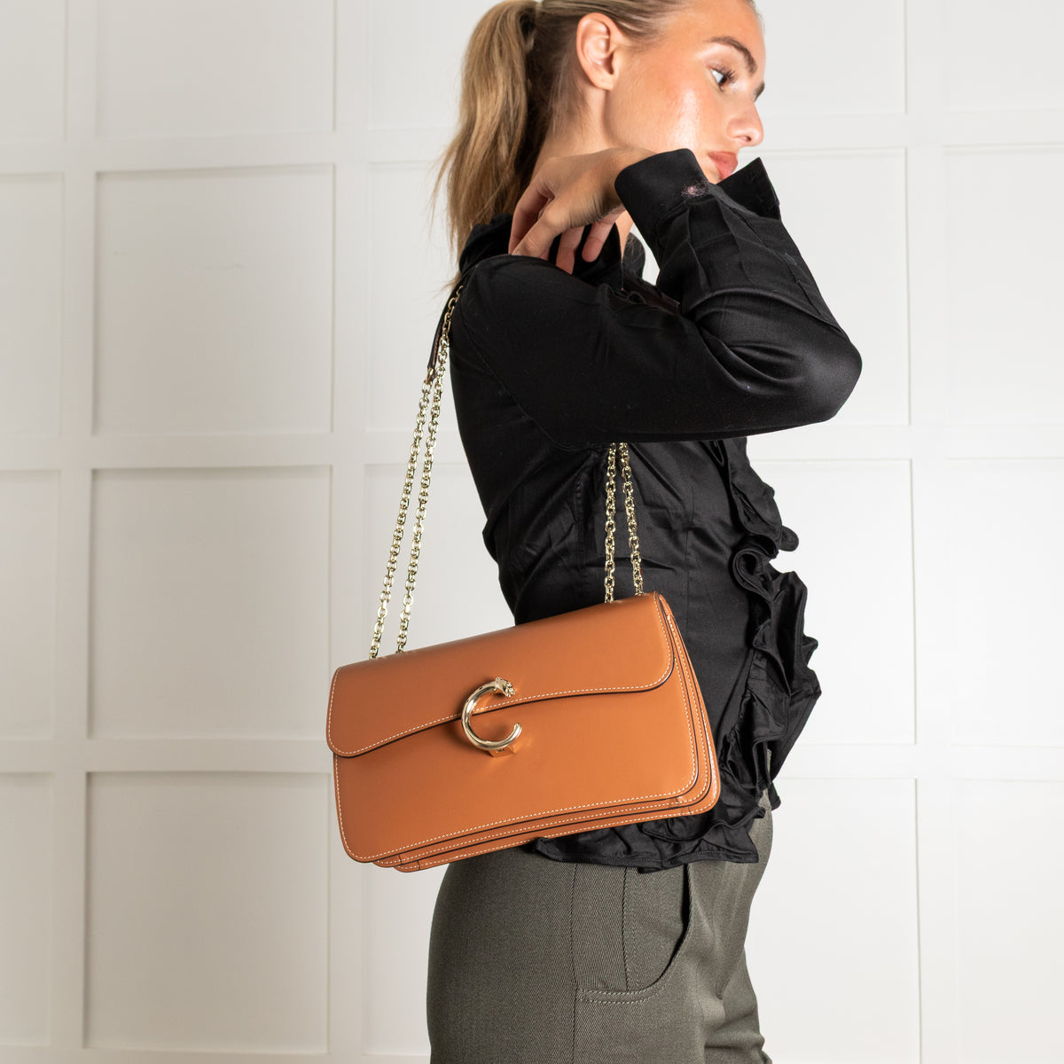 Cartier Tan Calfskin Panthere De Cartier Chain Bag