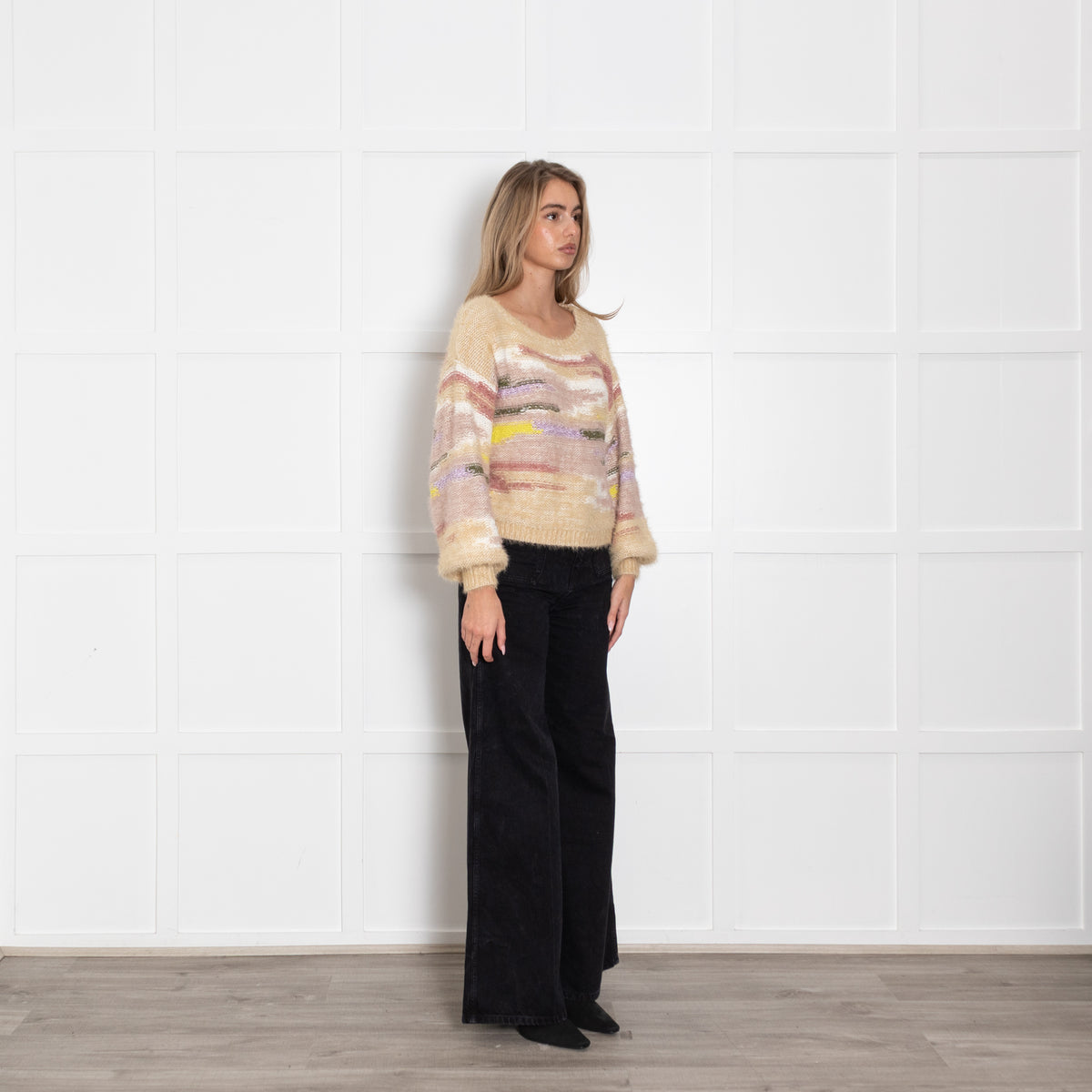 Pilcro Pastel Stripe Boat Neck Crop Sweater
