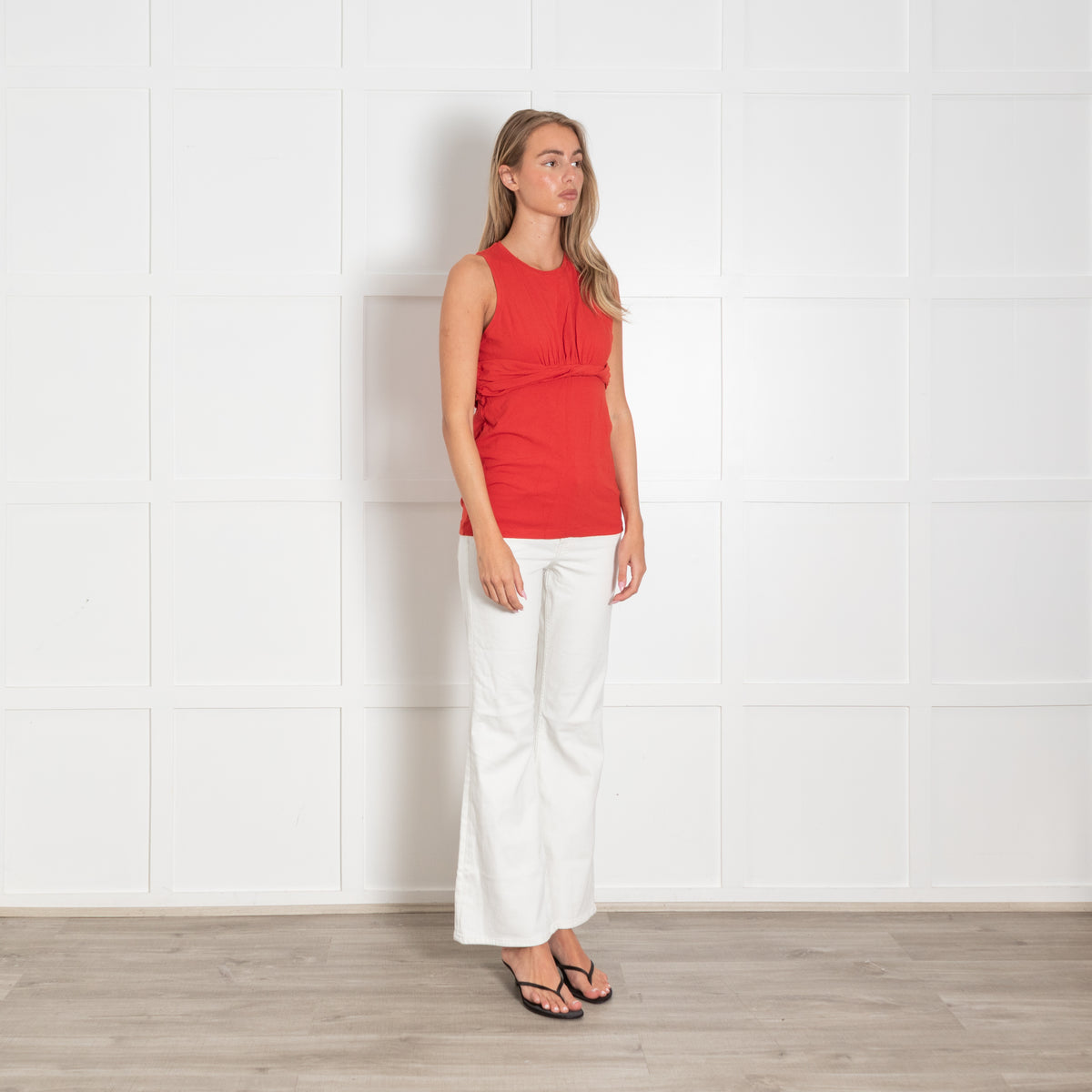 Carven Red Front Pleat Detail Vest