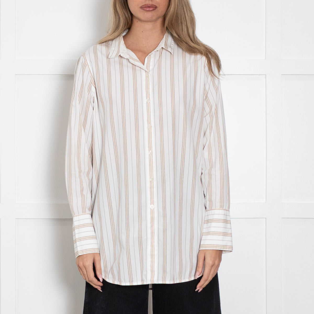 By Malene Birger White With With Brown Stripes Cotton Shirt