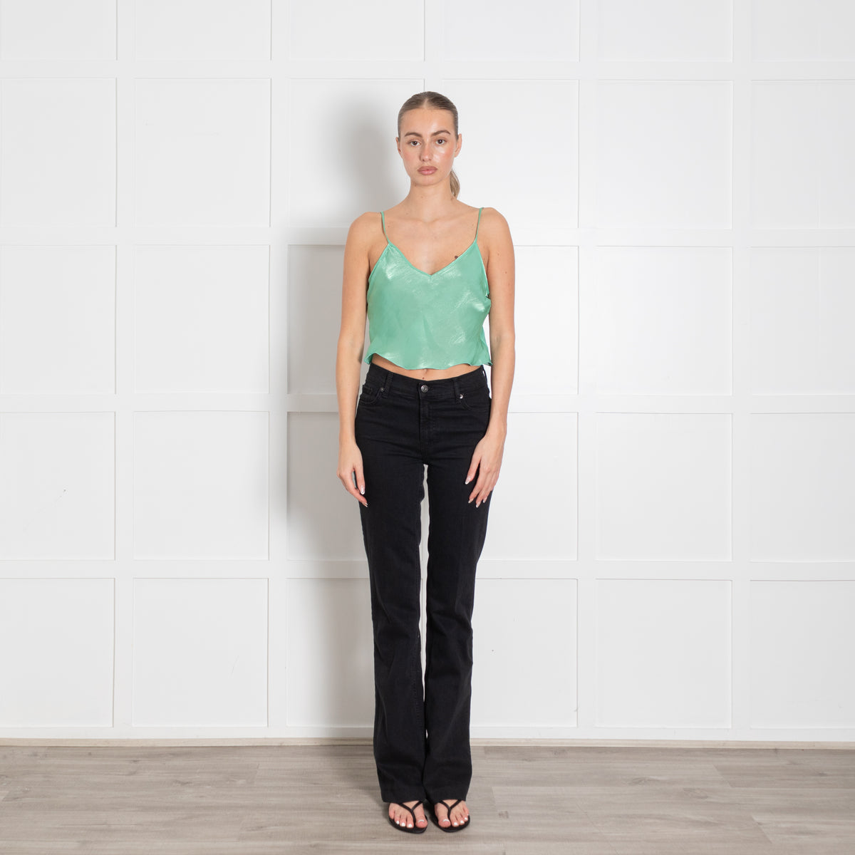 Victoria Beckham Green Shiny Cropped Camisole