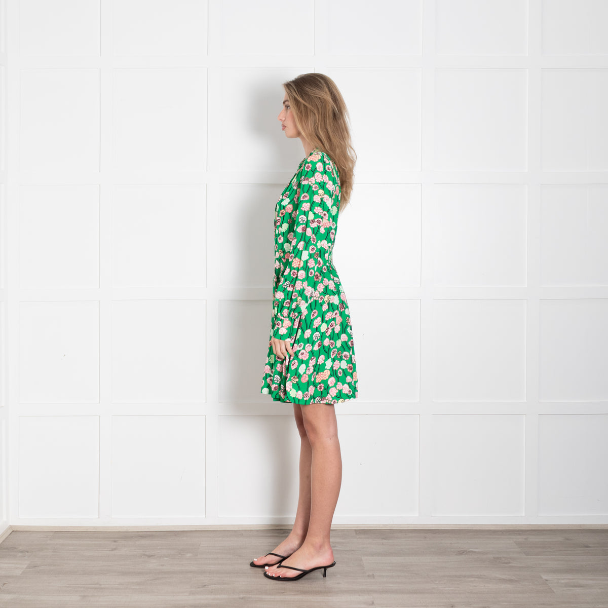 Me + Em Green Lantana Flower Print Short Dress