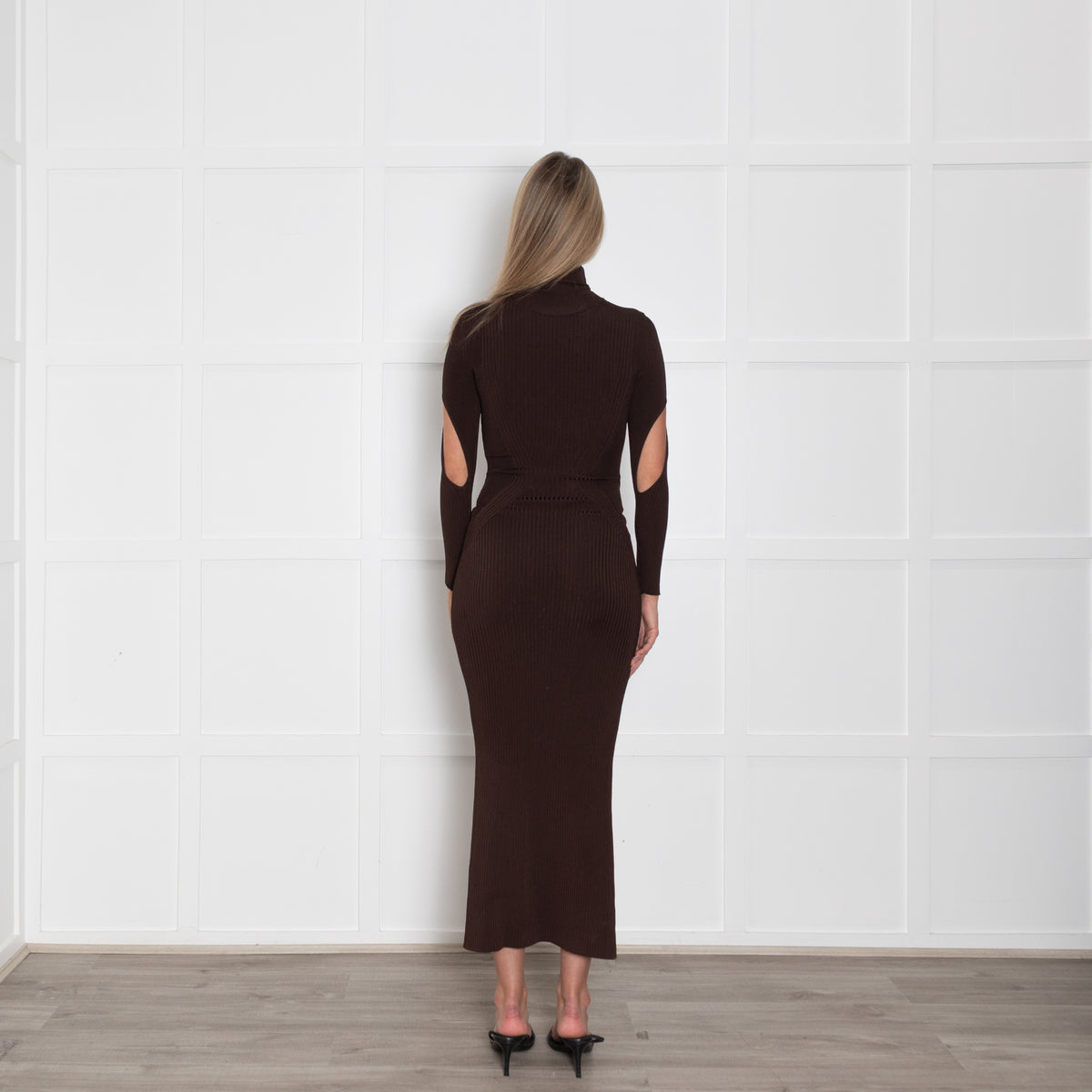 Mugler Brown Knit Rollneck Long Dress