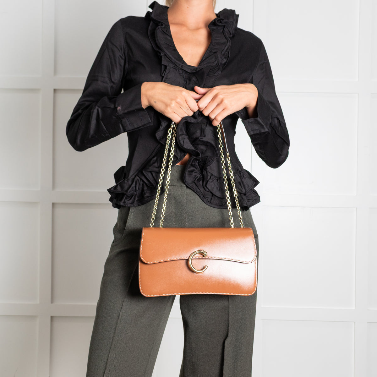 Cartier Tan Calfskin Panthere De Cartier Chain Bag