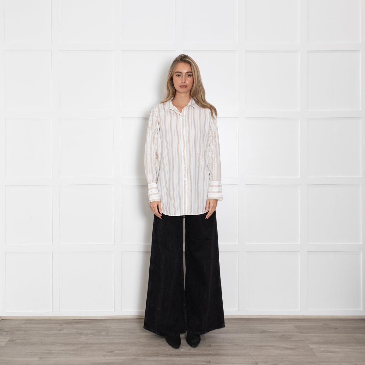 By Malene Birger White With With Brown Stripes Cotton Shirt