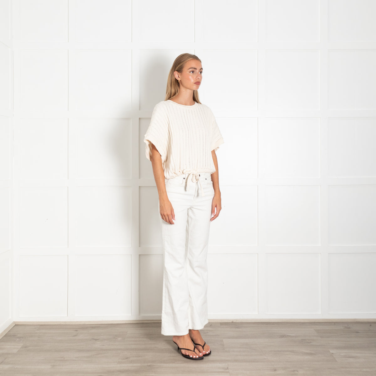 Rita Row Cream Ladder Stitch Cotton Top