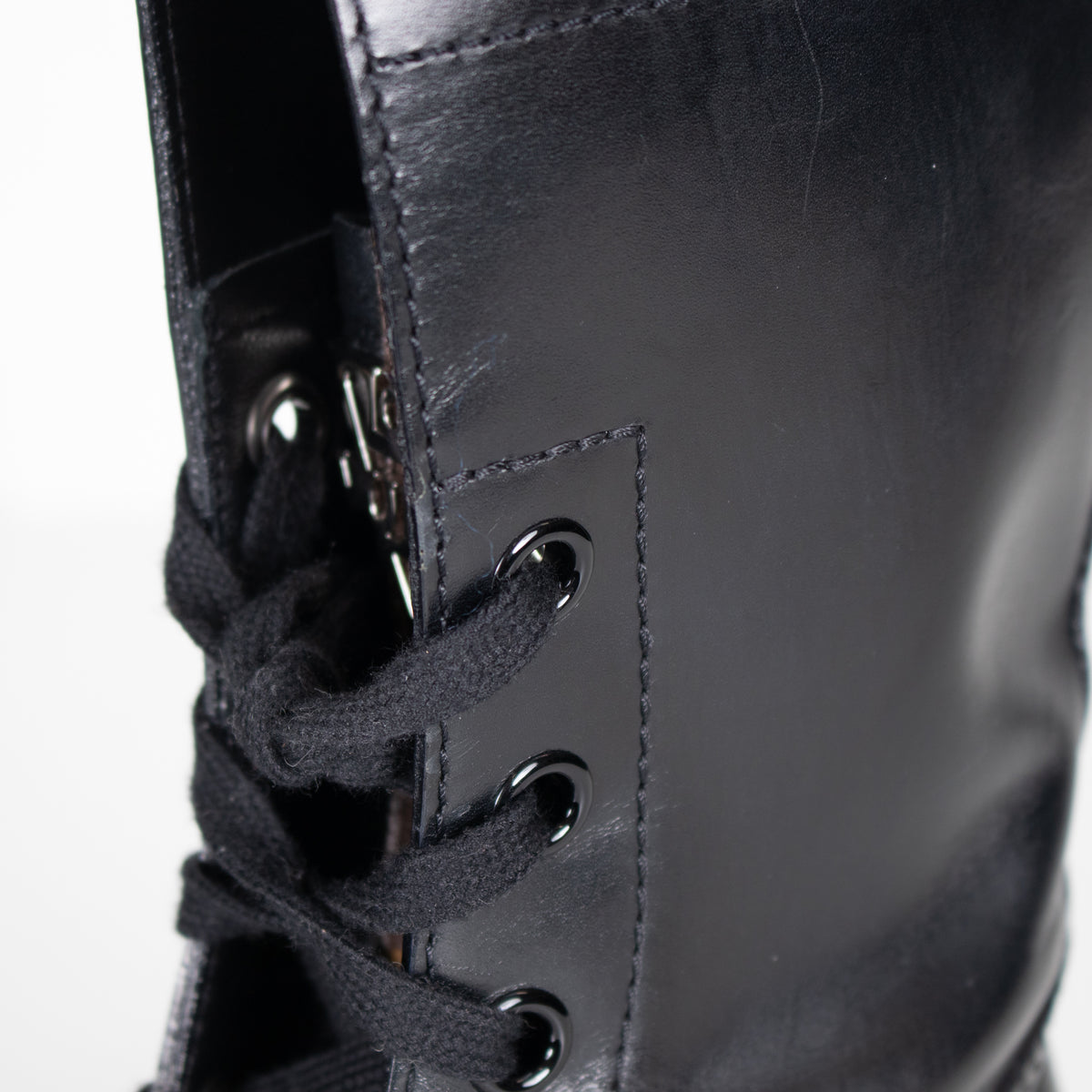 Louis Vuitton Black Leather Lace Up Monogram Detail Boots
