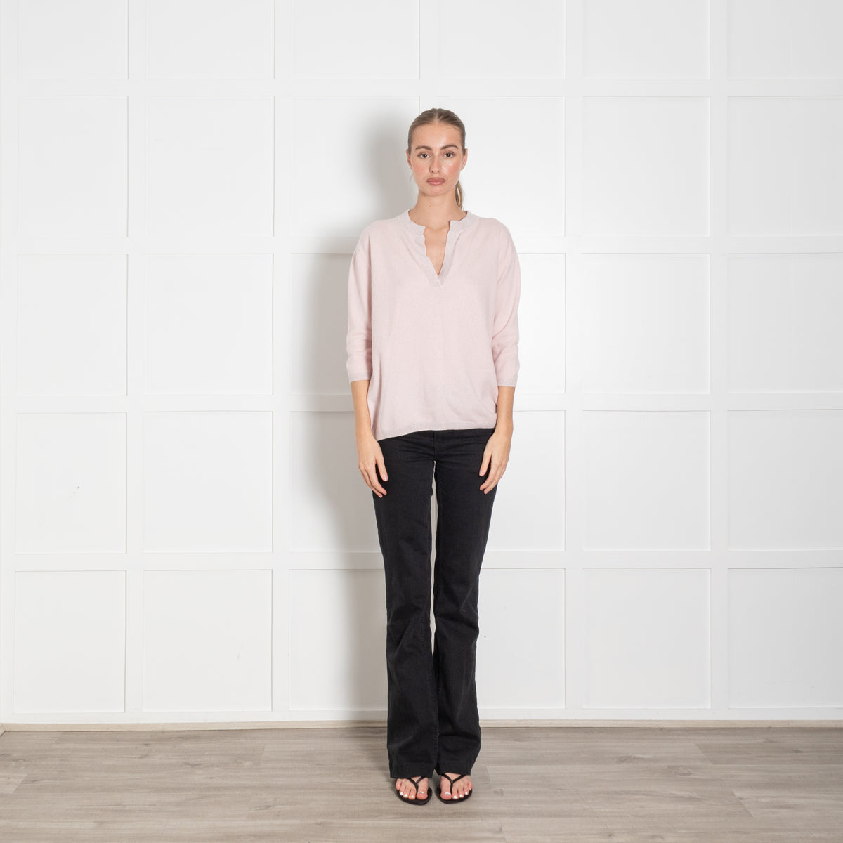 Max & Moi Pale Pink Shimmer Trim Cashmere Blend 3/4 Sleeve Sweater