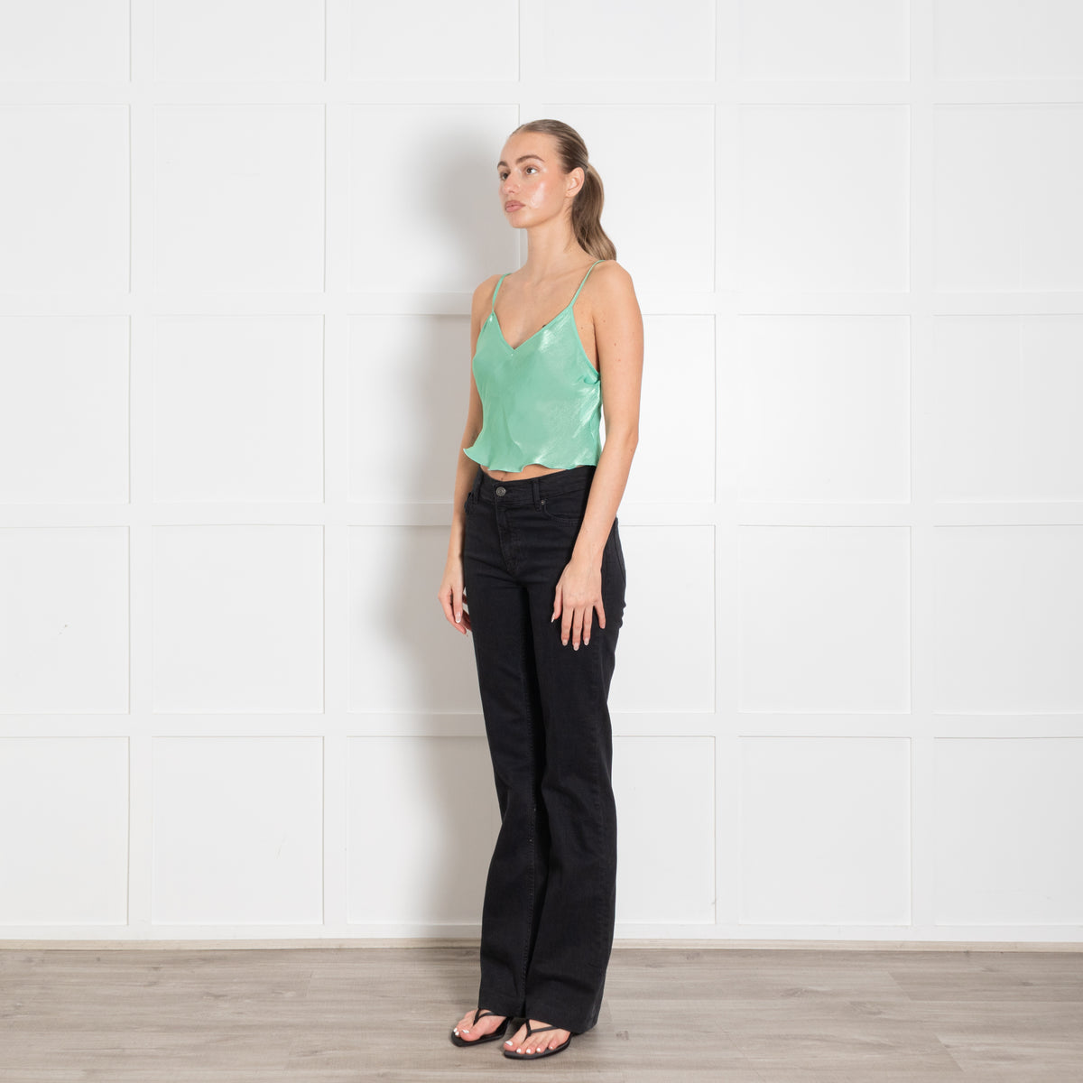 Victoria Beckham Green Shiny Cropped Camisole