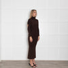 Mugler Brown Knit Rollneck Long Dress