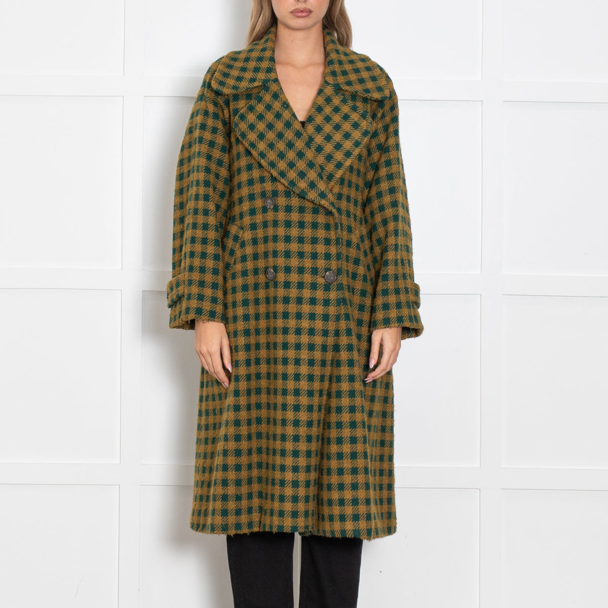 Sea New York Green and Mustard Check Coat