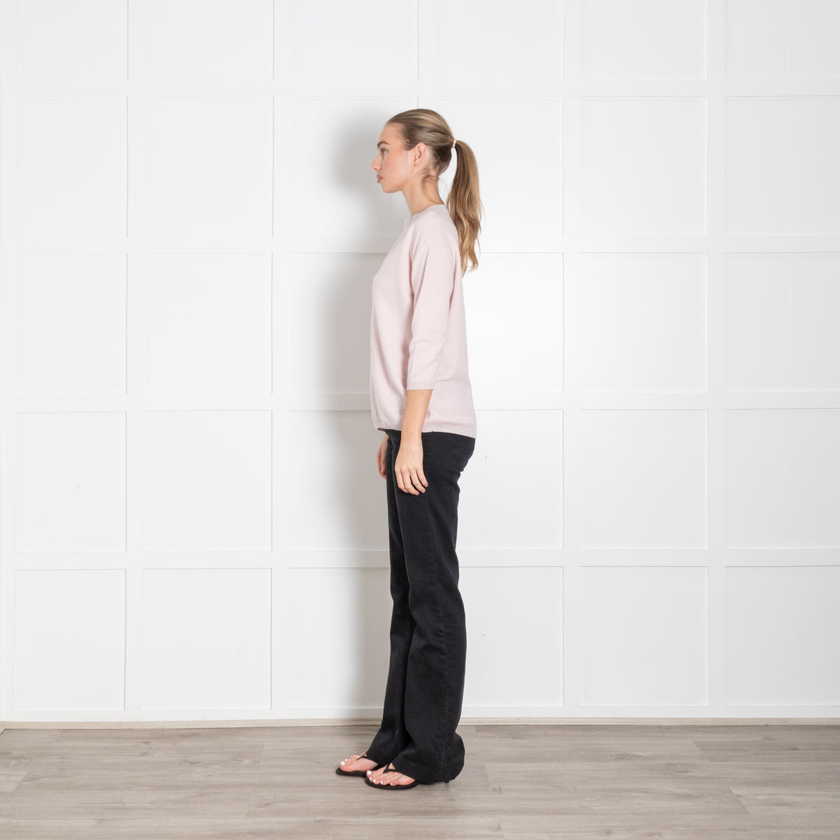 Max & Moi Pale Pink Shimmer Trim Cashmere Blend 3/4 Sleeve Sweater