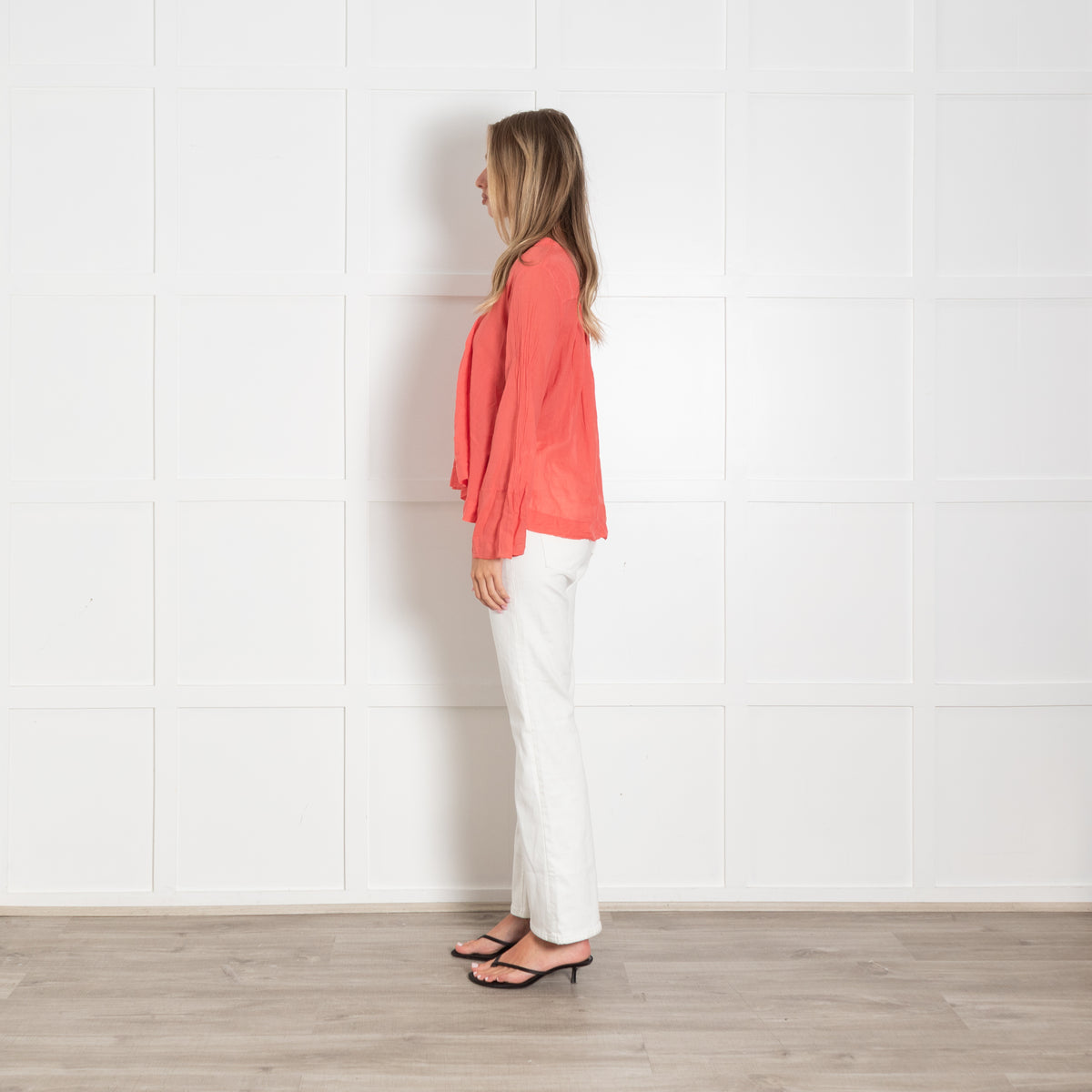 European Culture Coral Fine Cotton V Neck Top