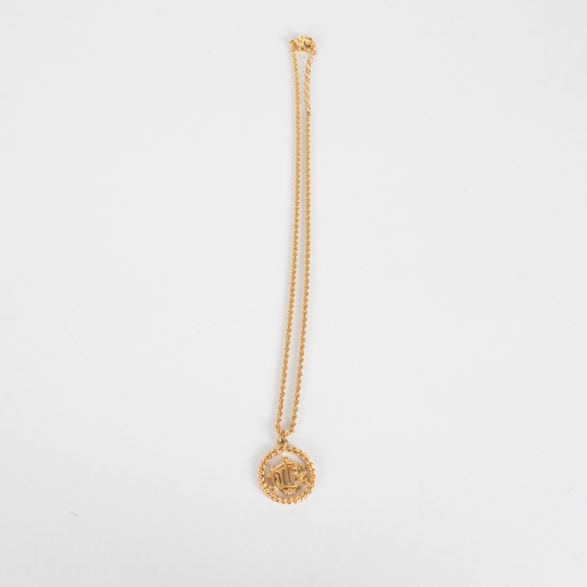 Christian Dior Gold Tone Logo Medallion Necklace