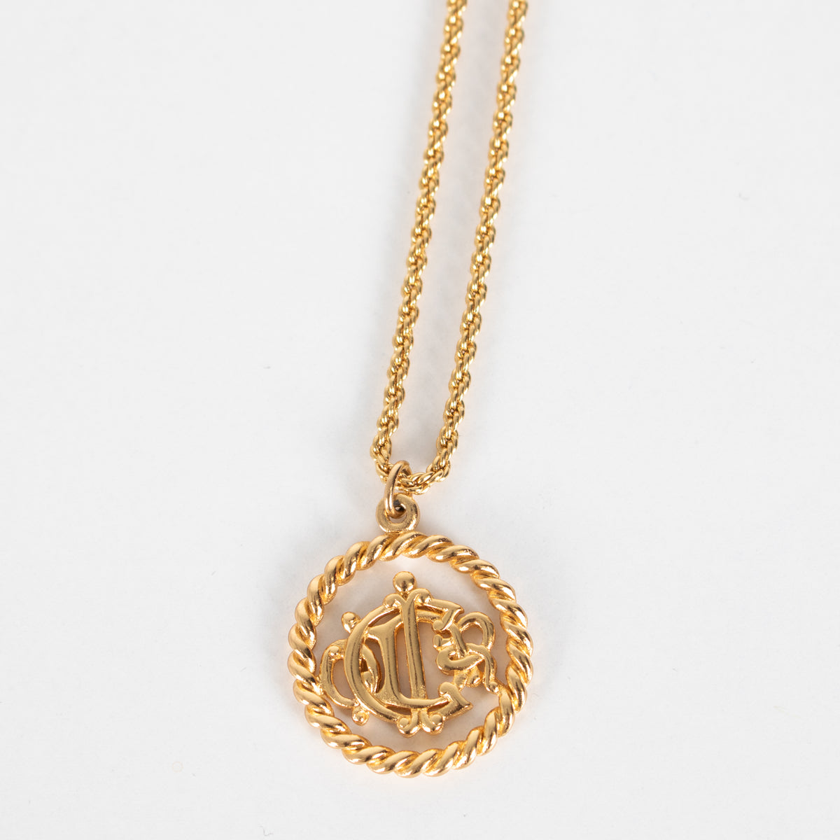 Christian Dior Gold Tone Logo Medallion Necklace
