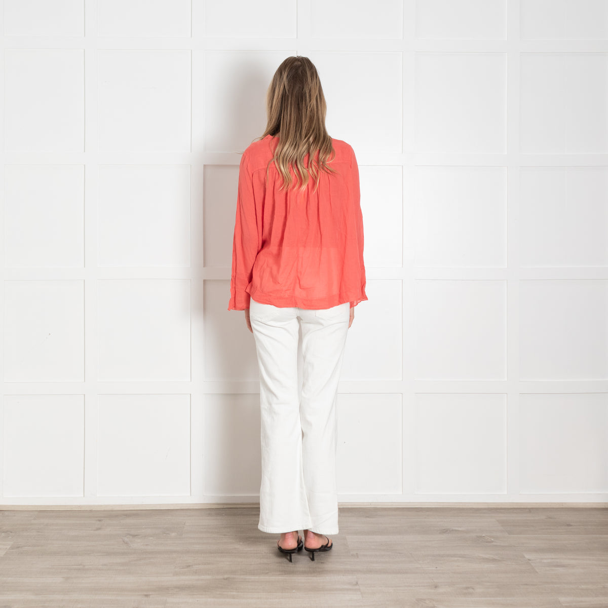 European Culture Coral Fine Cotton V Neck Top