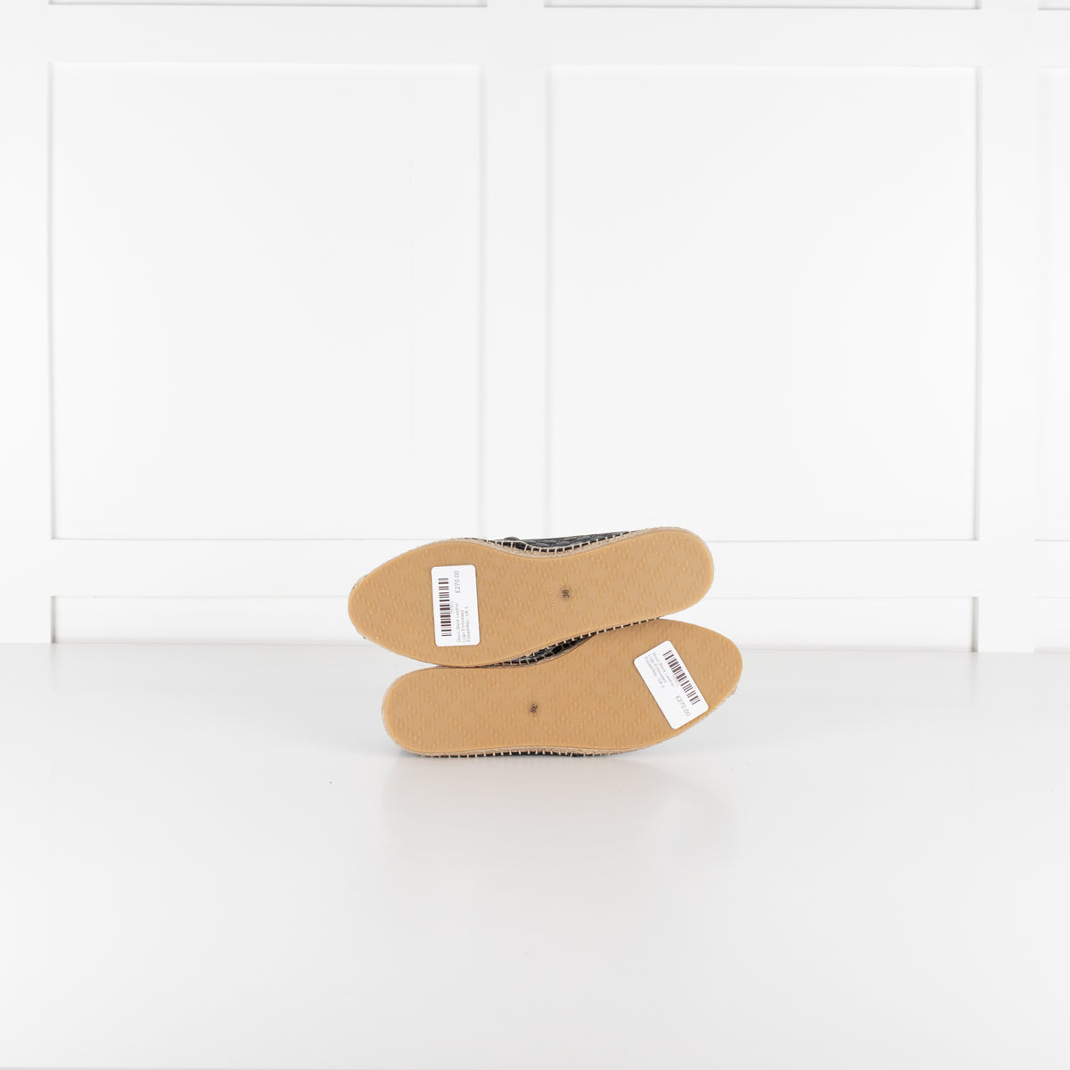 Gucci Black Leather Logo Embossed Espadrilles