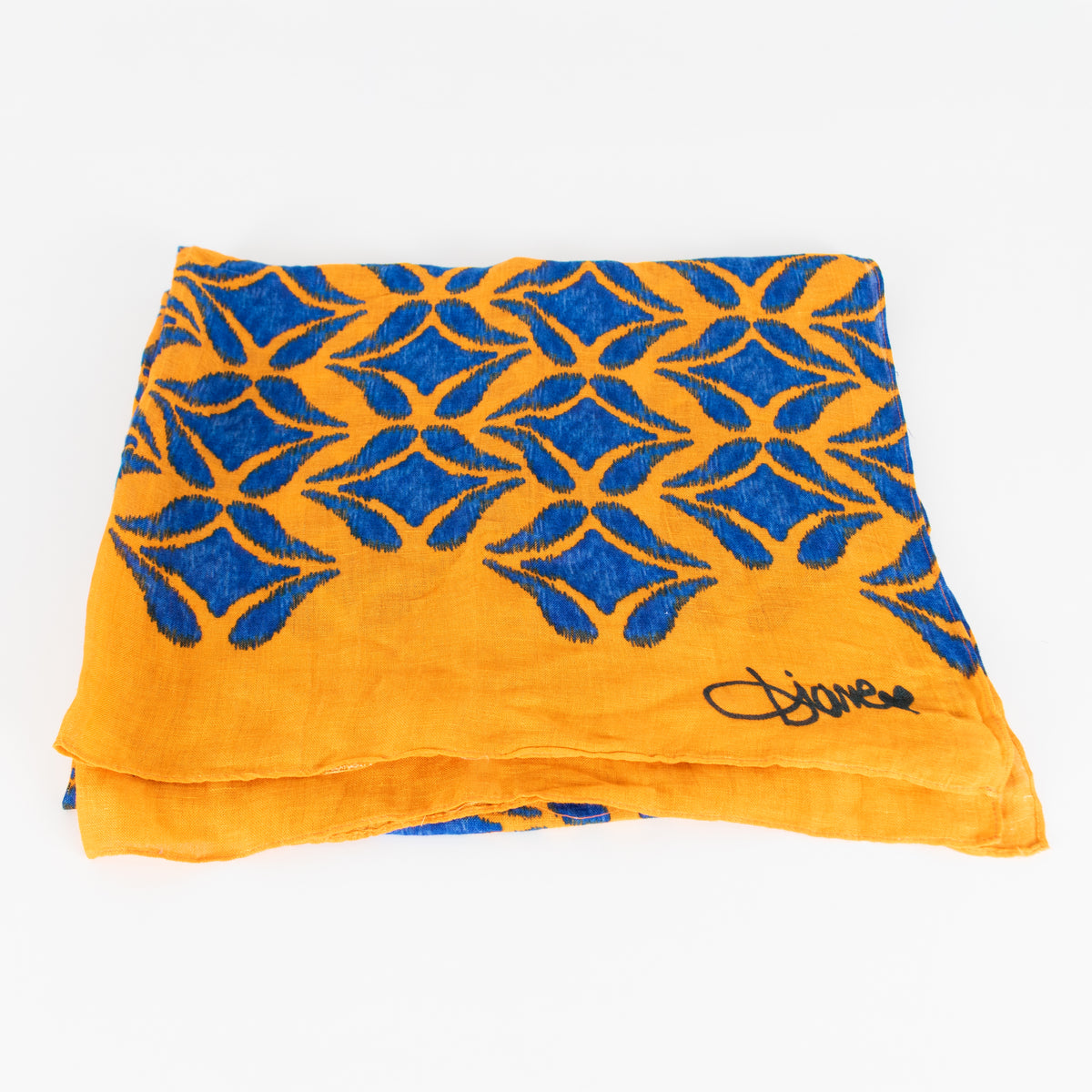 Diane Von Furstenberg Orange Blue Linen Blend Scarf