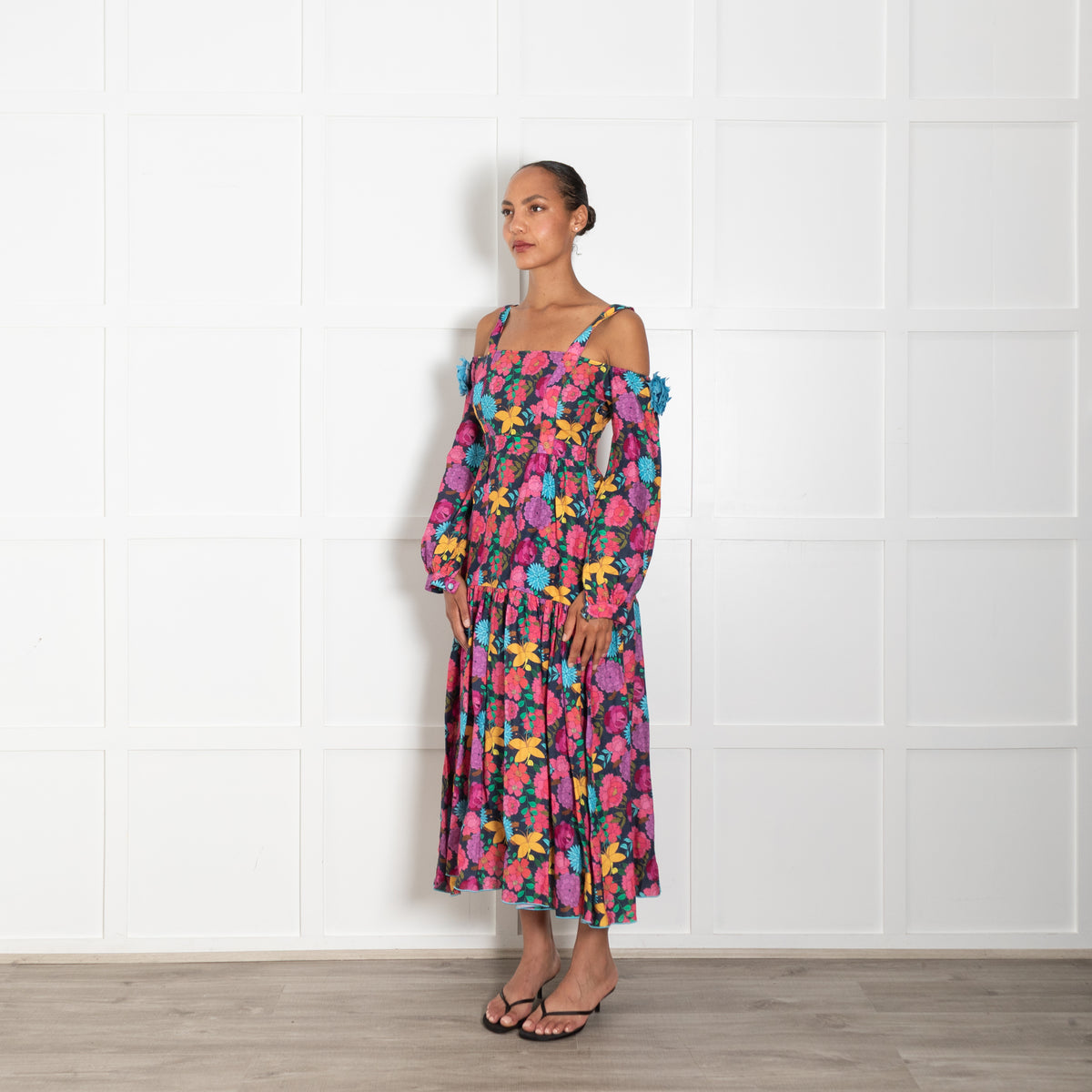 Gul Hurgel Multicolour Floral Cotton Cold Shoulder Dress