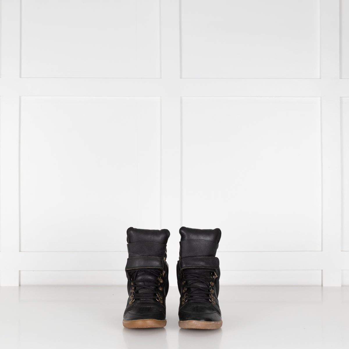 Isabel Marant Etoile Bekett Black Leather Wedge Trainers Plus Spare Laces