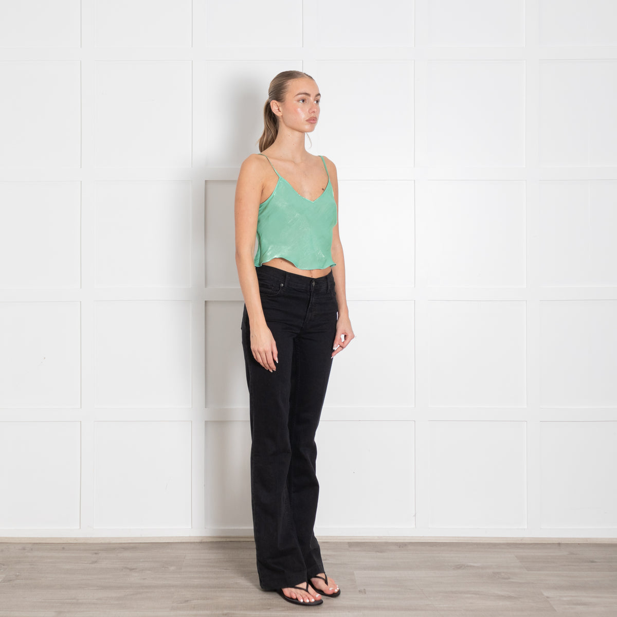 Victoria Beckham Green Shiny Cropped Camisole