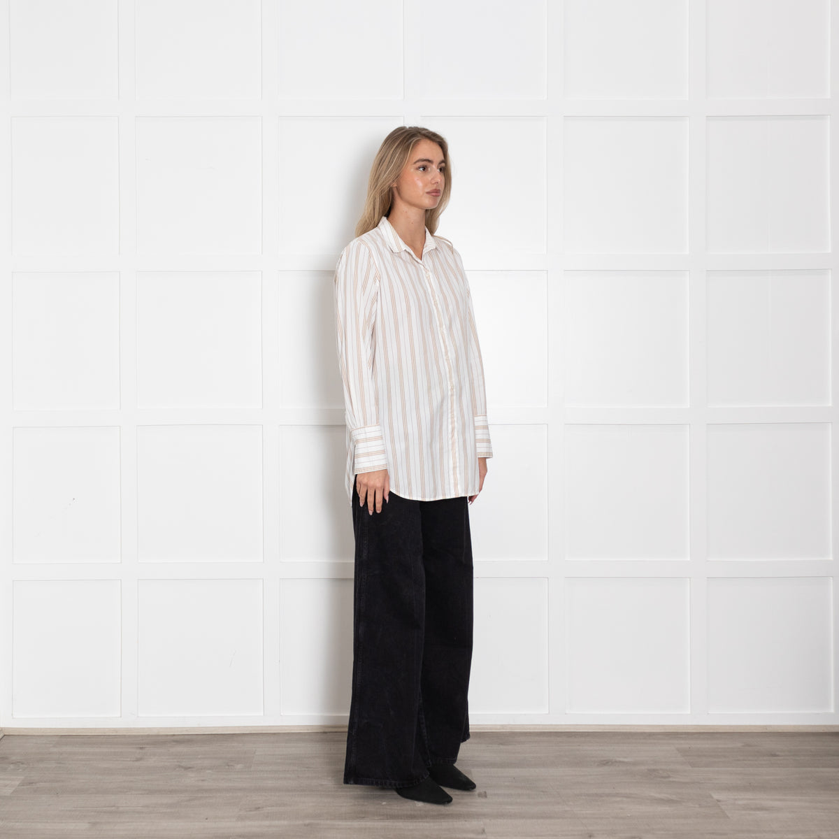 By Malene Birger White With With Brown Stripes Cotton Shirt