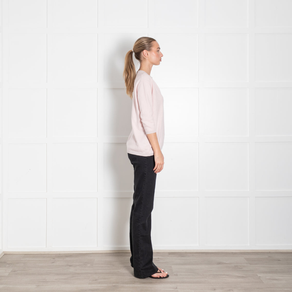 Max & Moi Pale Pink Shimmer Trim Cashmere Blend 3/4 Sleeve Sweater