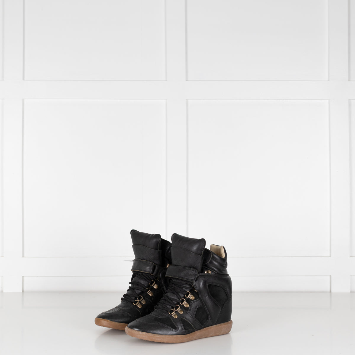 Isabel Marant Etoile Bekett Black Leather Wedge Trainers Plus Spare Laces