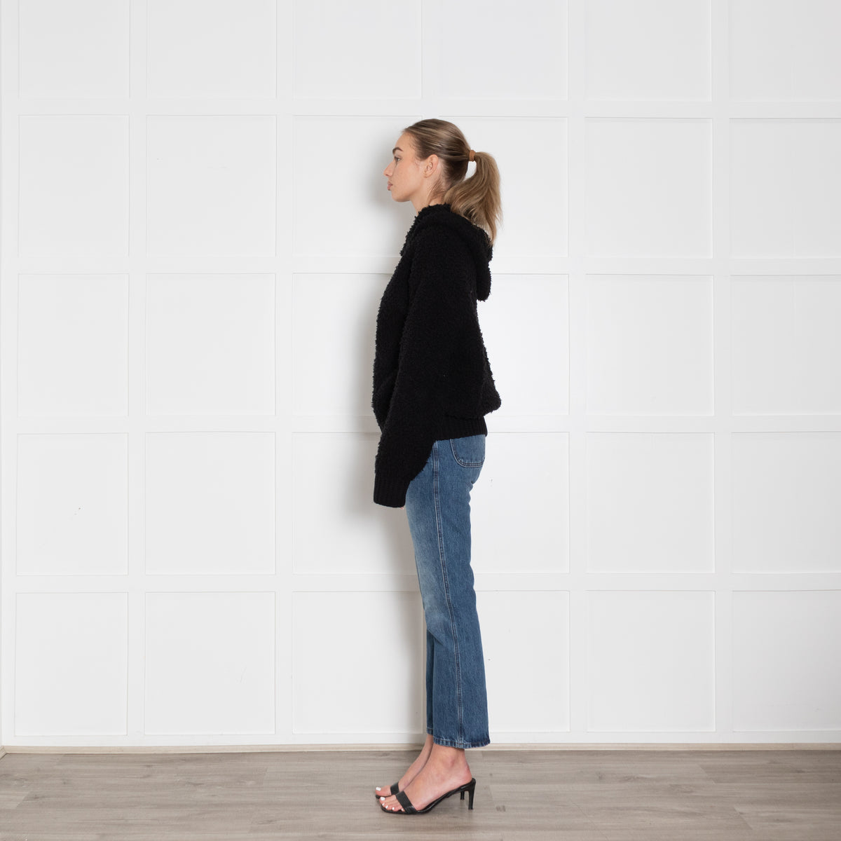 Vince Black Cashmere Blend Boucle Zip Up Hooded Cardigan