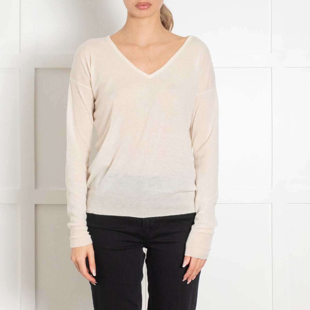 Joseph Cream Fine Knit V Neck Jumper