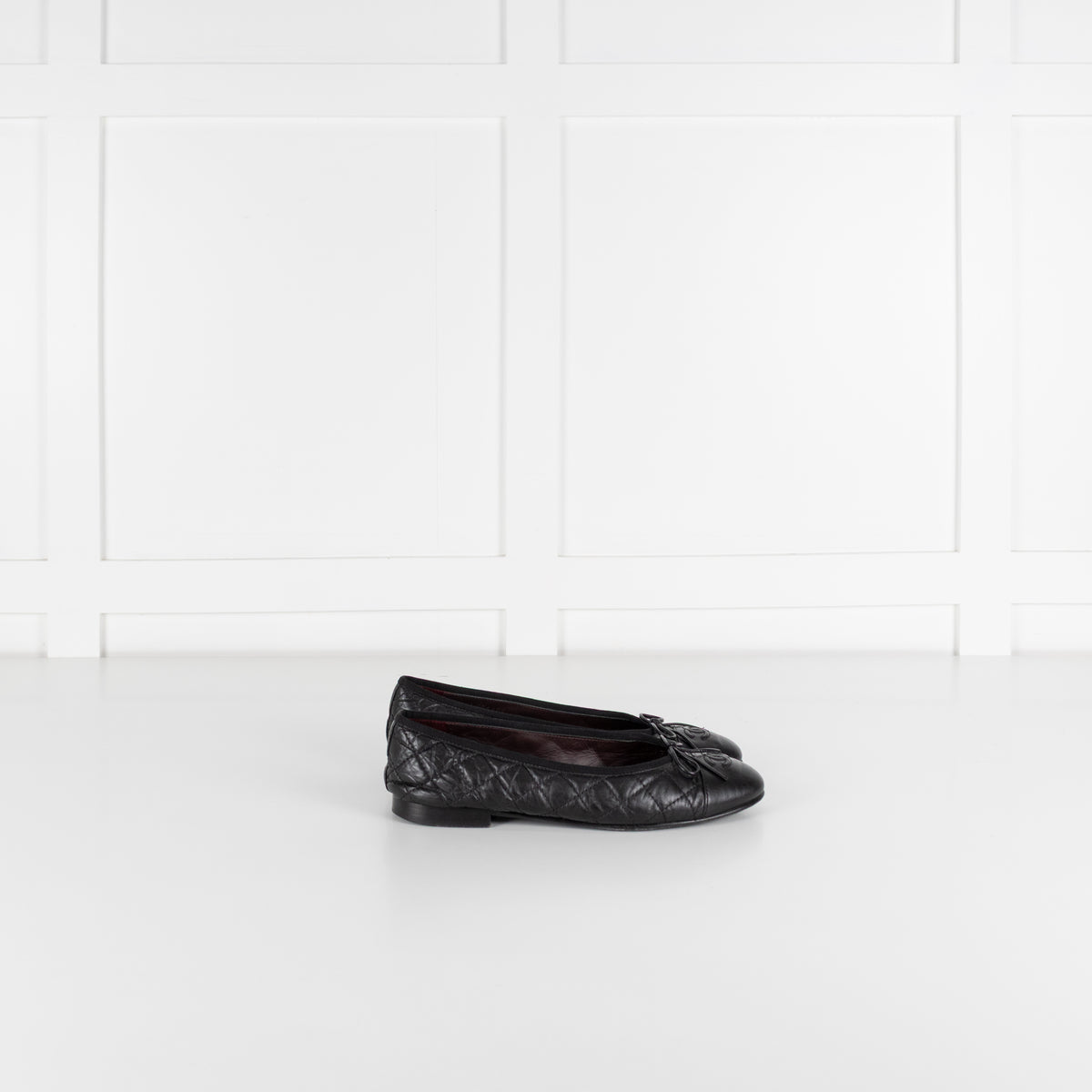 Chanel Black Calfskin Quilted Detail Ballet Pumps