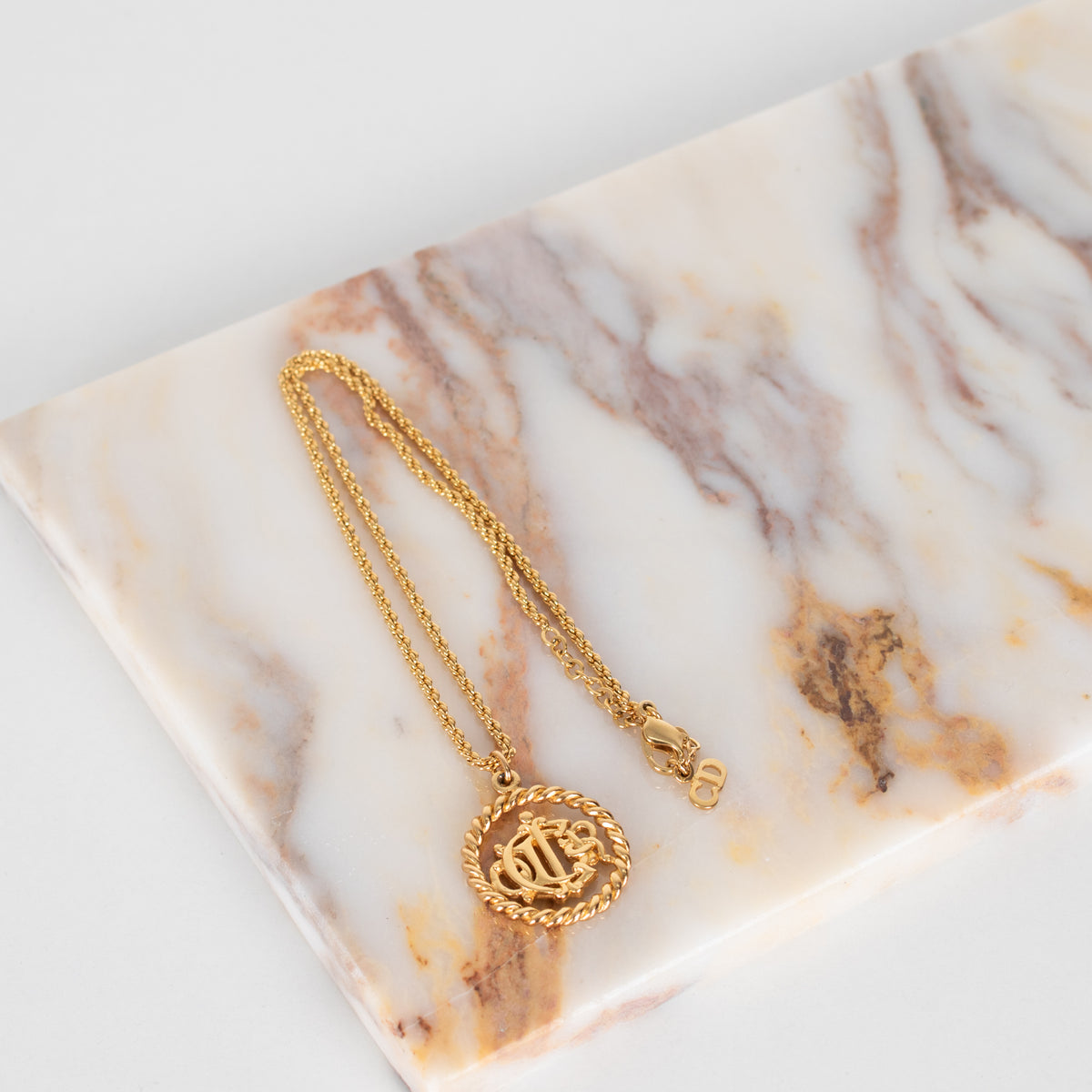 Christian Dior Gold Tone Logo Medallion Necklace