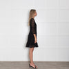 Michael By Michael Kors Black Lace And Lurex Long Sleeve Short Dress