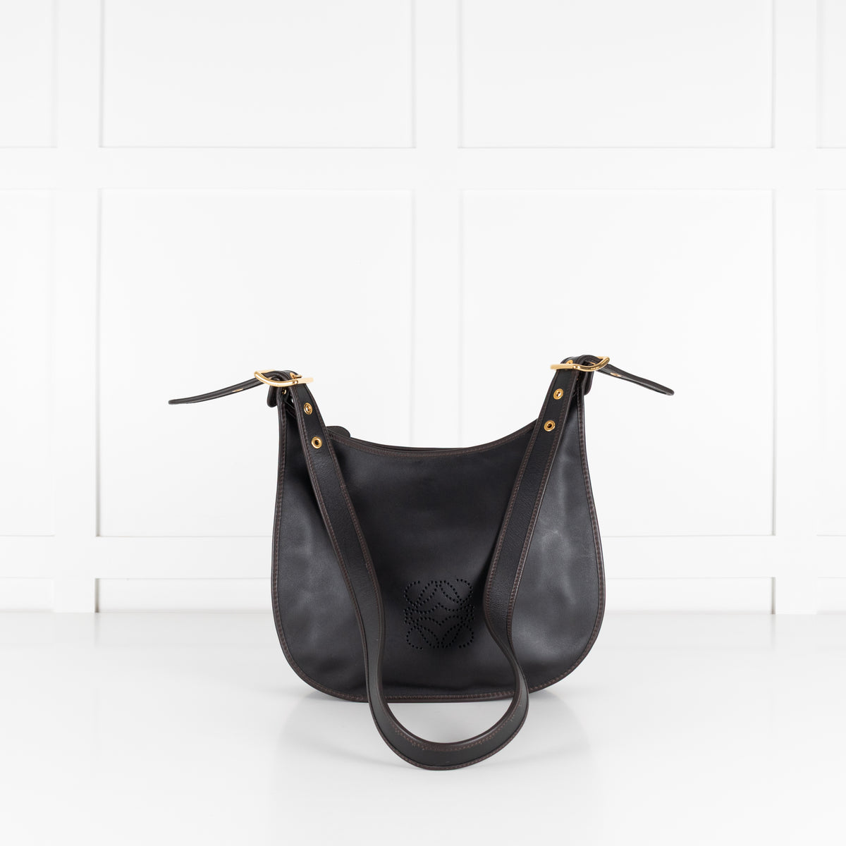 Loewe Sofia Anagram Black Crossbody Bag With Brown Piping