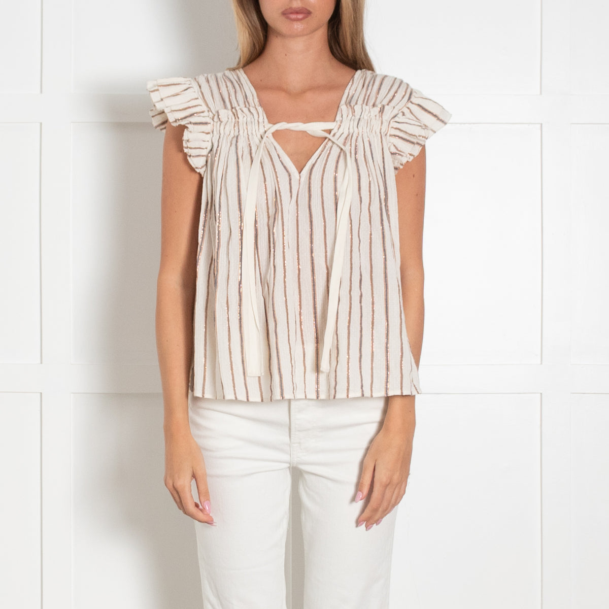 Ulla Johnson Cream Black and Metallic  Cheese Cloth Blouse