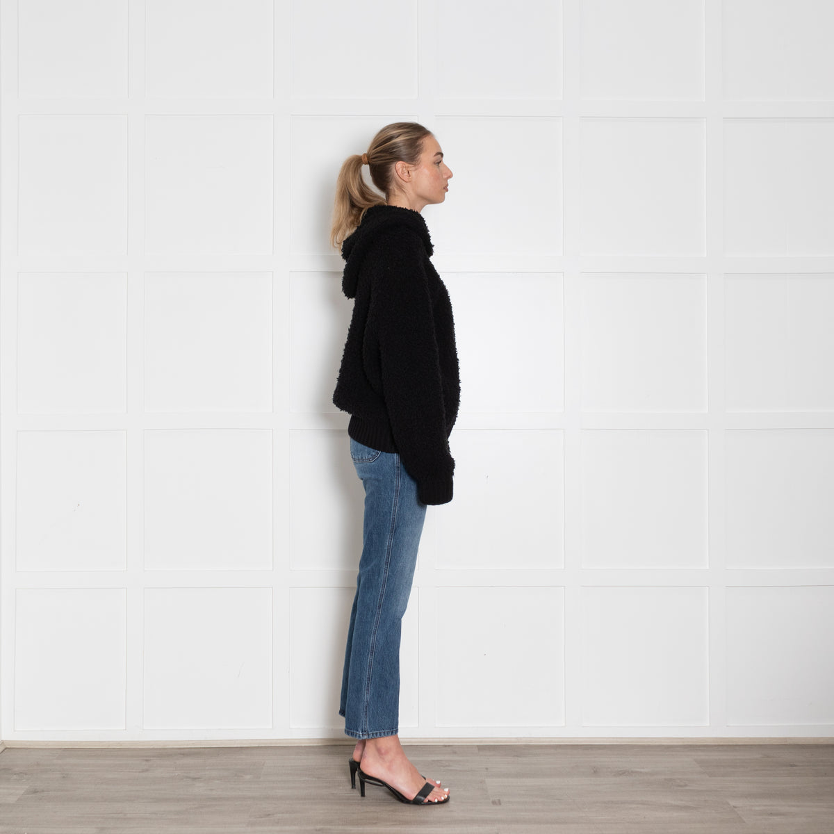 Vince Black Cashmere Blend Boucle Zip Up Hooded Cardigan