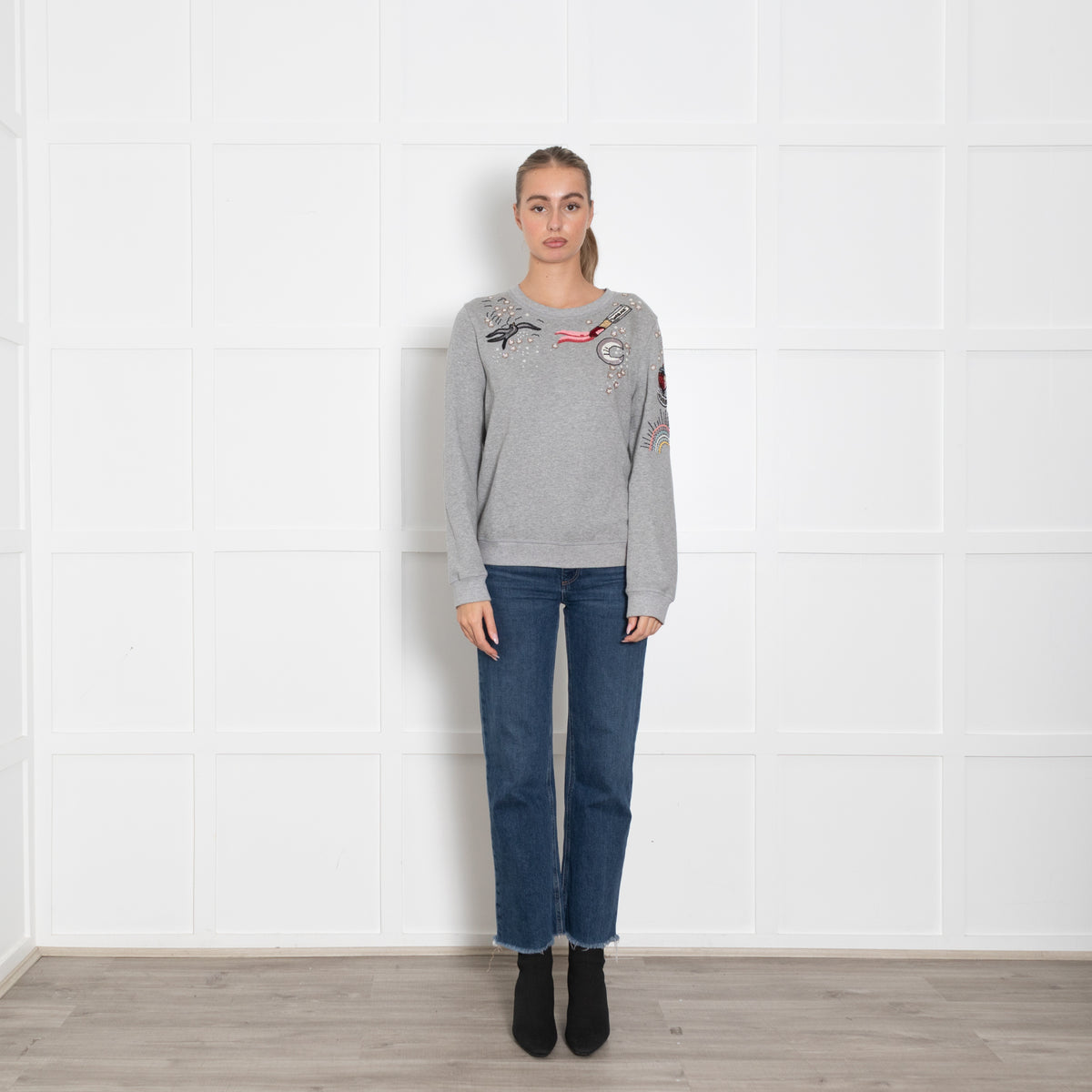 Valentino Grey Multi Beads Sequins Sweatshirt