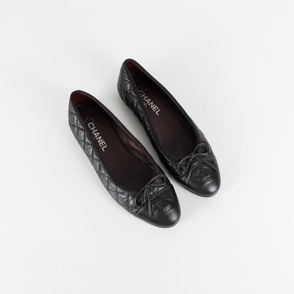 Chanel Black Calfskin Quilted Detail Ballet Pumps