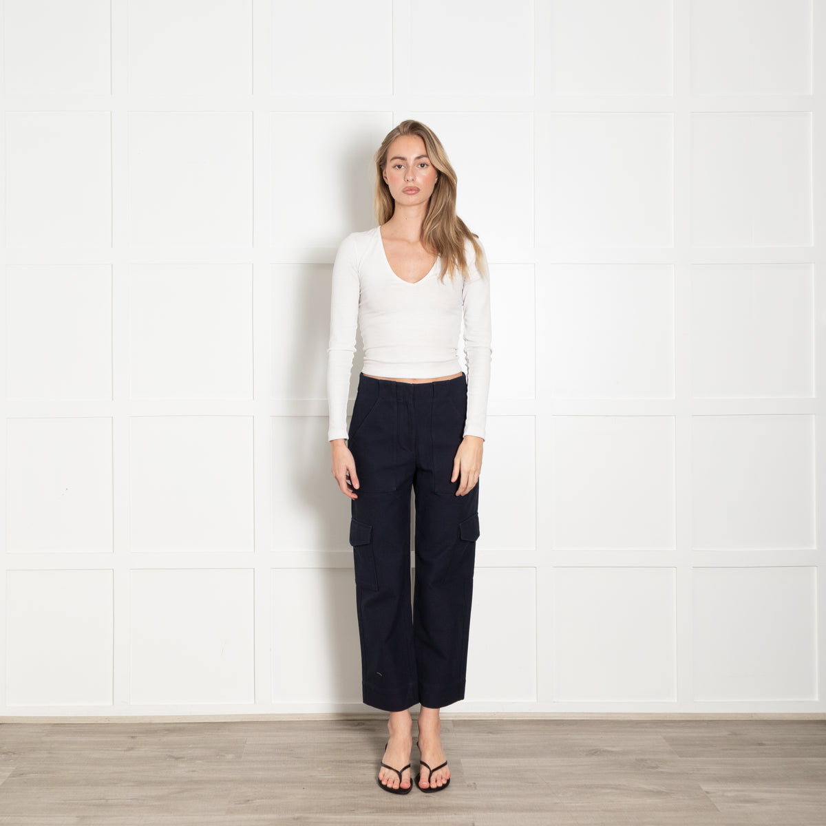 Me + Em Navy Heavy Cotton Cargo Trousers