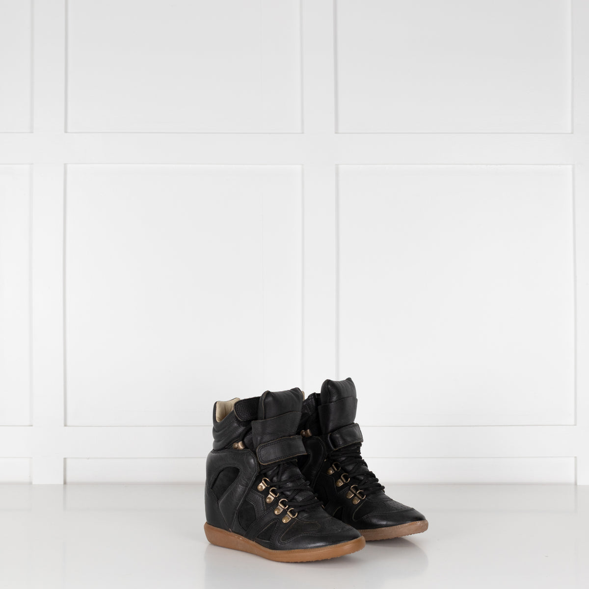 Isabel Marant Etoile Bekett Black Leather Wedge Trainers Plus Spare Laces