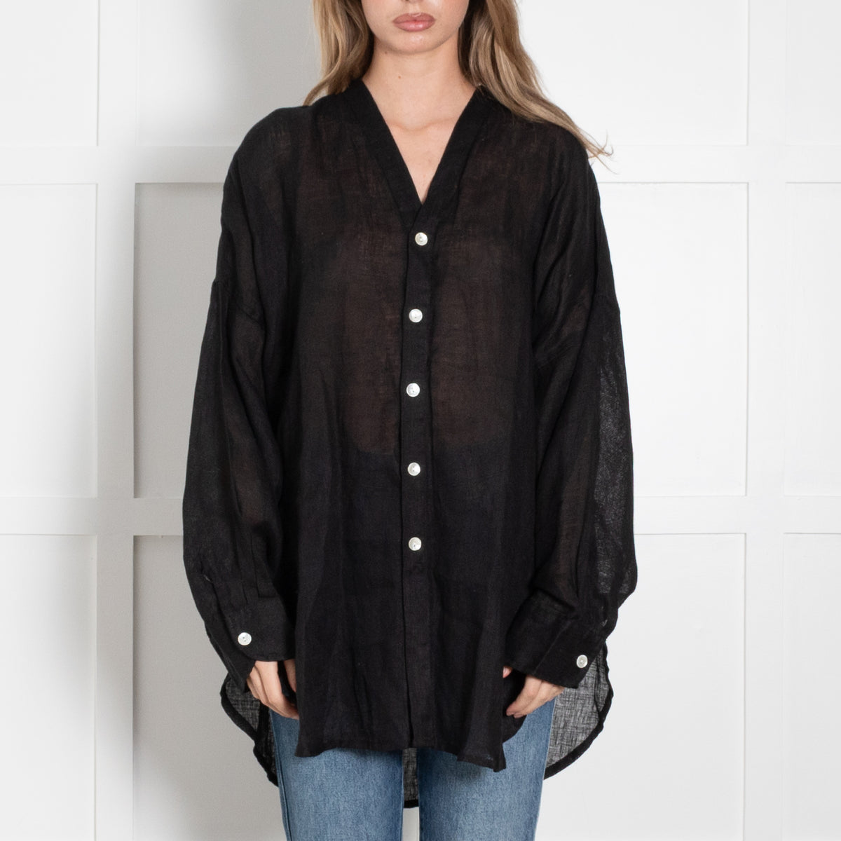 Monday Barcelona V-Neck Black Linen Cover UP