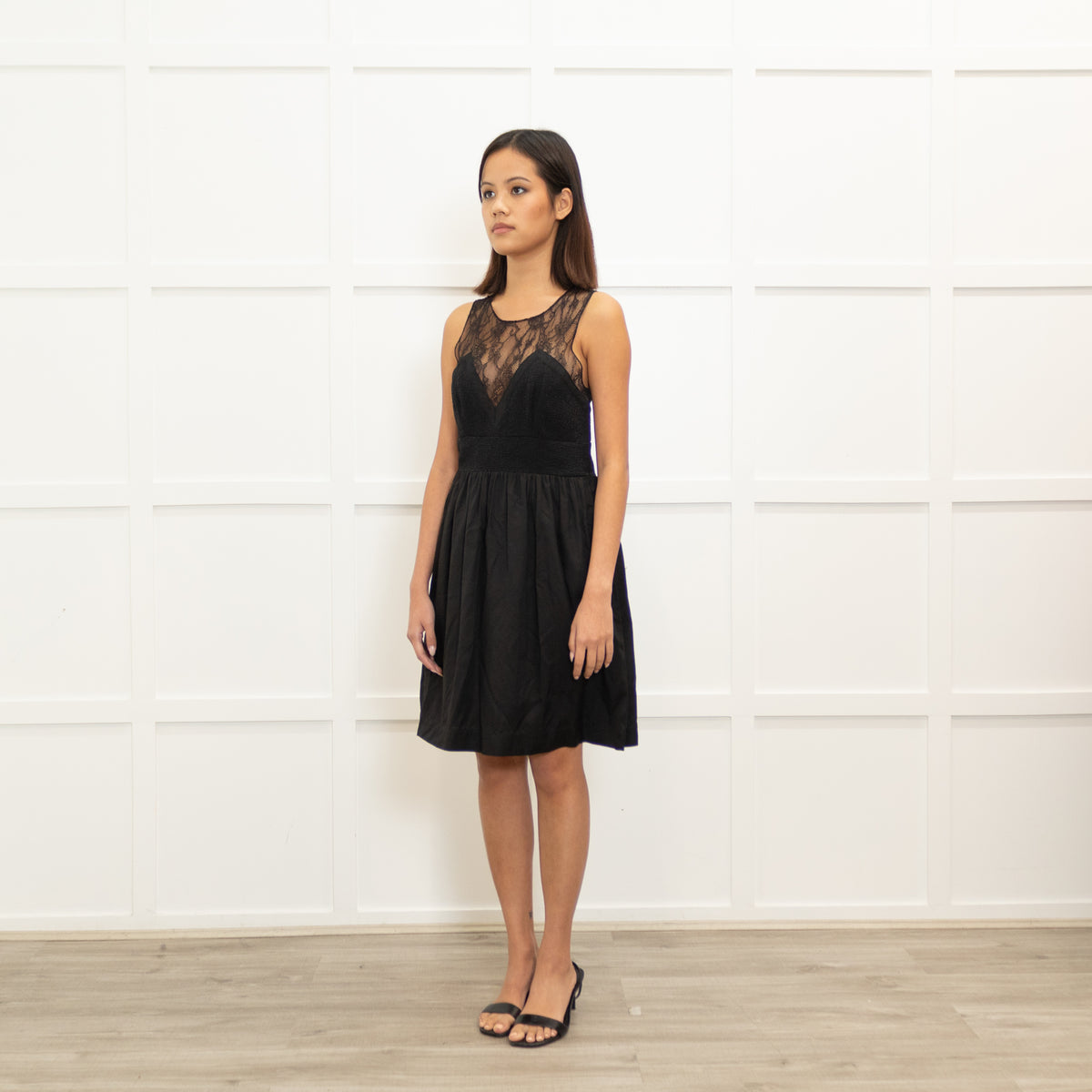 Sandro Black Short Sleeveless Dress With Lace Top