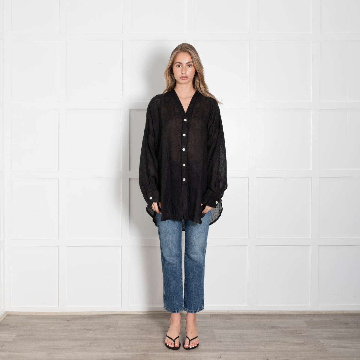 Monday Barcelona V-Neck Black Linen Cover UP