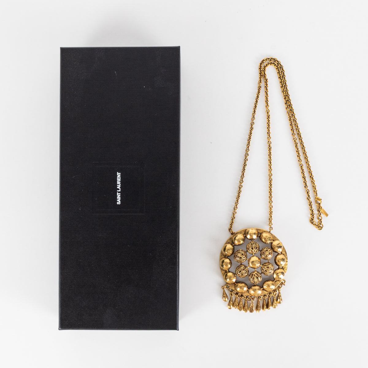 Saint Laurent Gold Tone Ball Flower Pendant Necklace