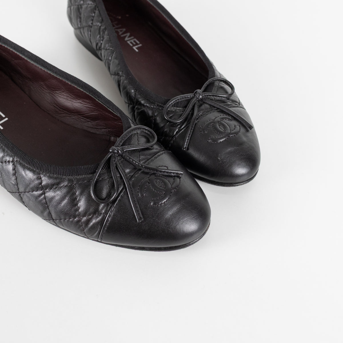 Chanel Black Calfskin Quilted Detail Ballet Pumps