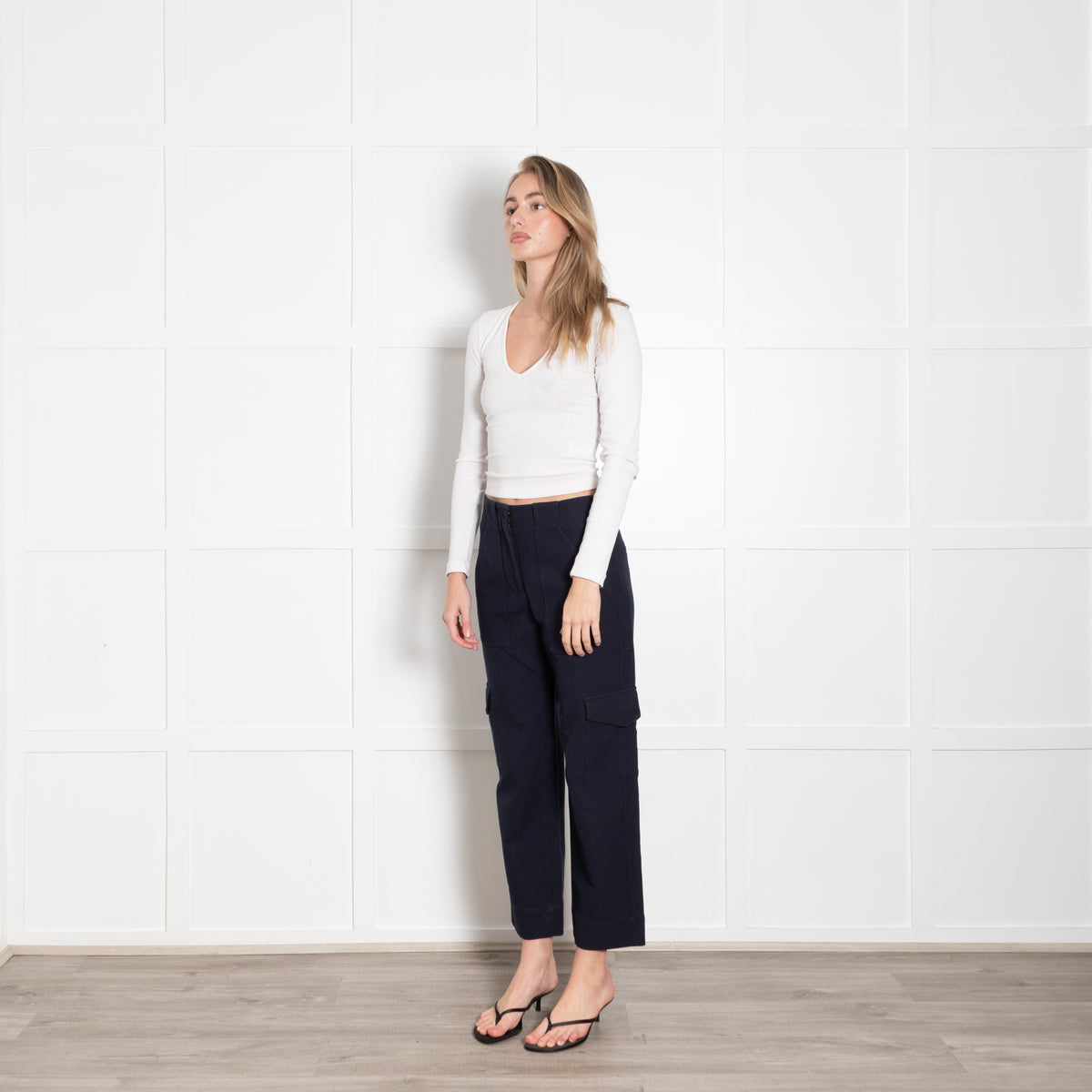 Me + Em Navy Heavy Cotton Cargo Trousers