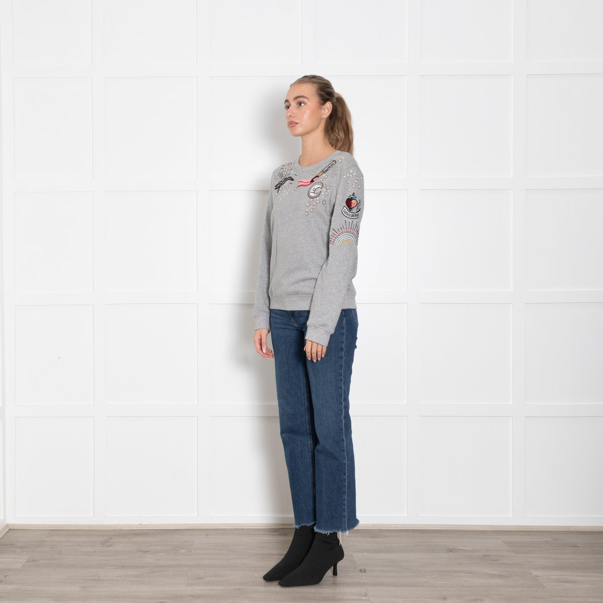 Valentino Grey Multi Beads Sequins Sweatshirt