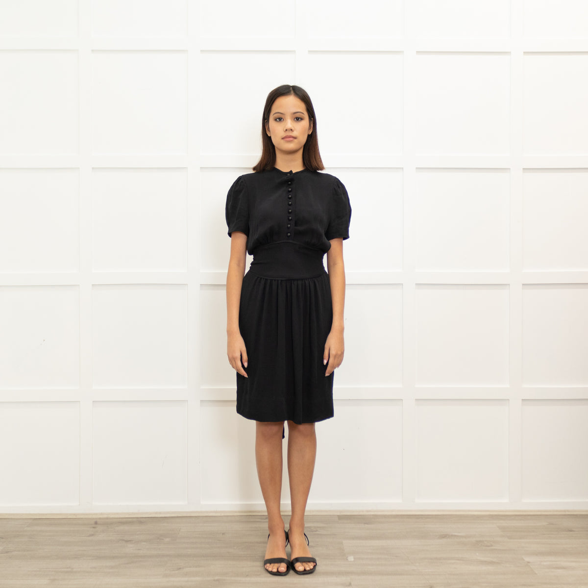 Stella McCartney Black Silk Short Dress With Button Front & Belt