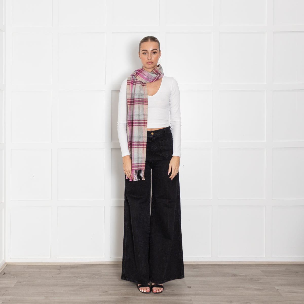 Mulberry Pink Heritage Check Wool Scarf